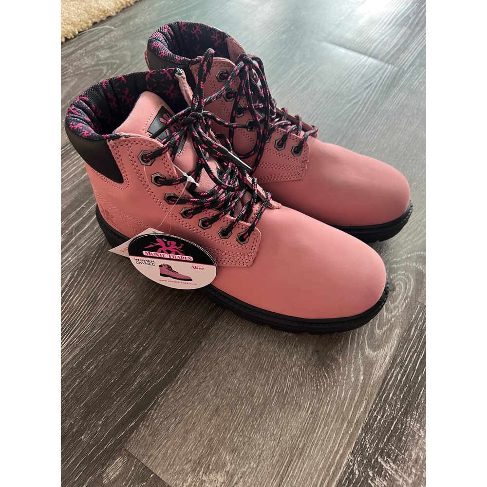 NEW Moxie Trades Alice Work Boots Womens 8.5 Pink Steel Toe Leather MT50162